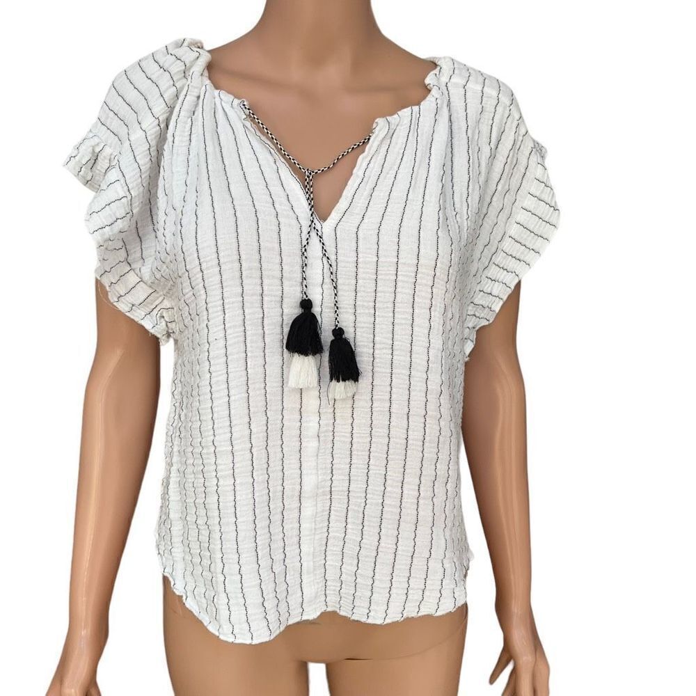 Joie striped gauzy striped blouse tassels size M
